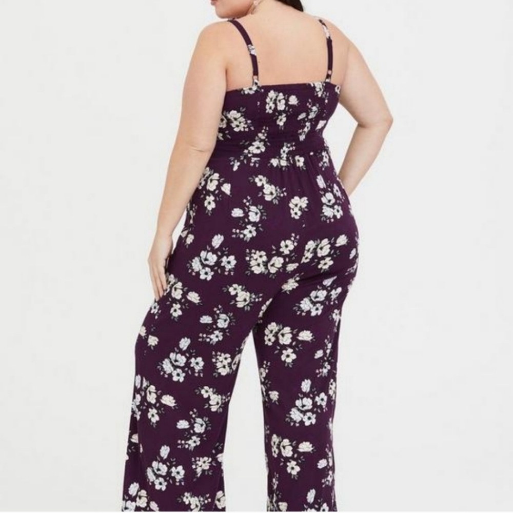 Purple Floral Wide Leg Challis Jumpsuit - Picture 4 of 6